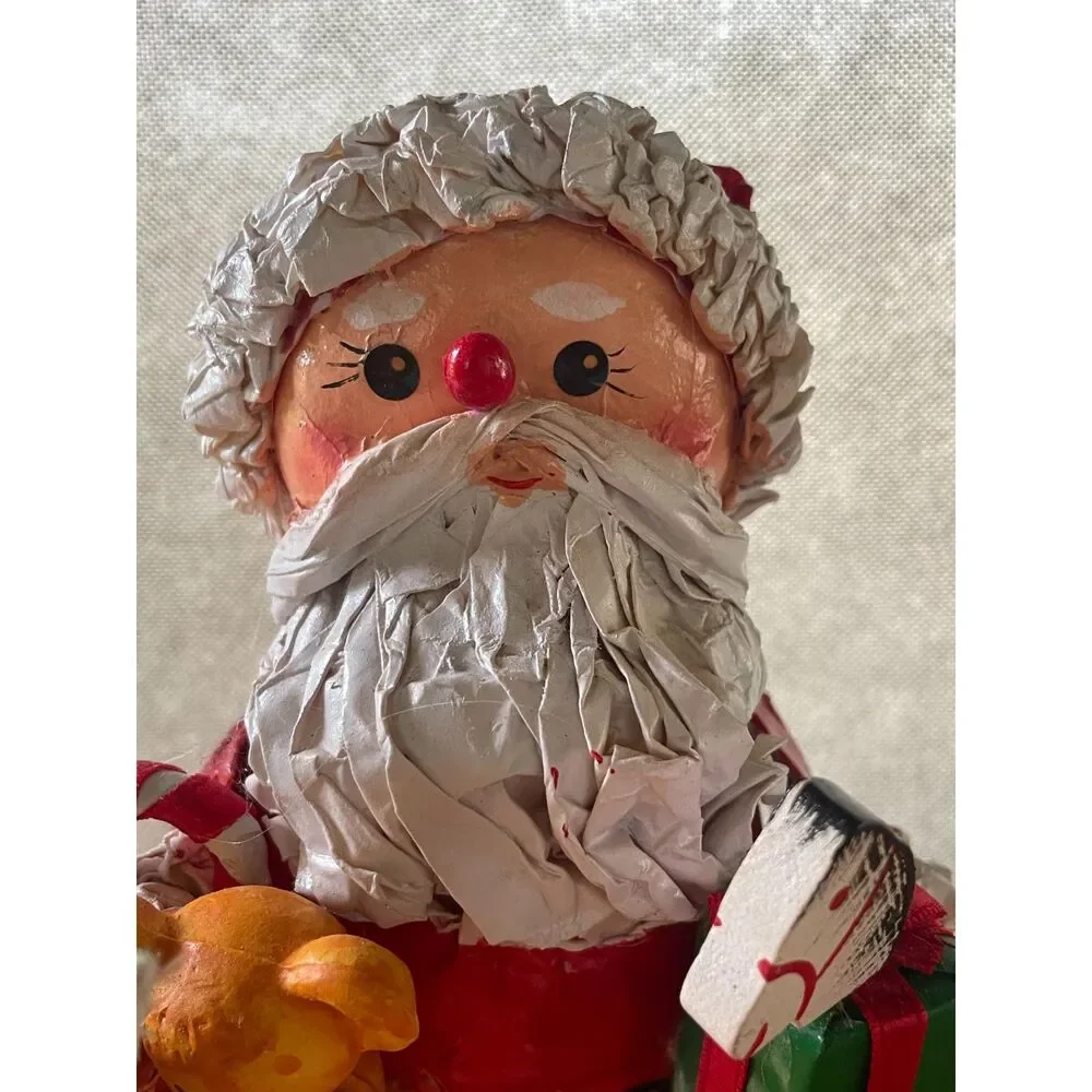 Vintage Papier Mache Santa Claus Figurine Christmas Decor Handmade 10